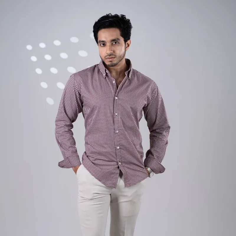 Maroon Gingham Check Shirt for Men – Premium Full Sleeve Shirt